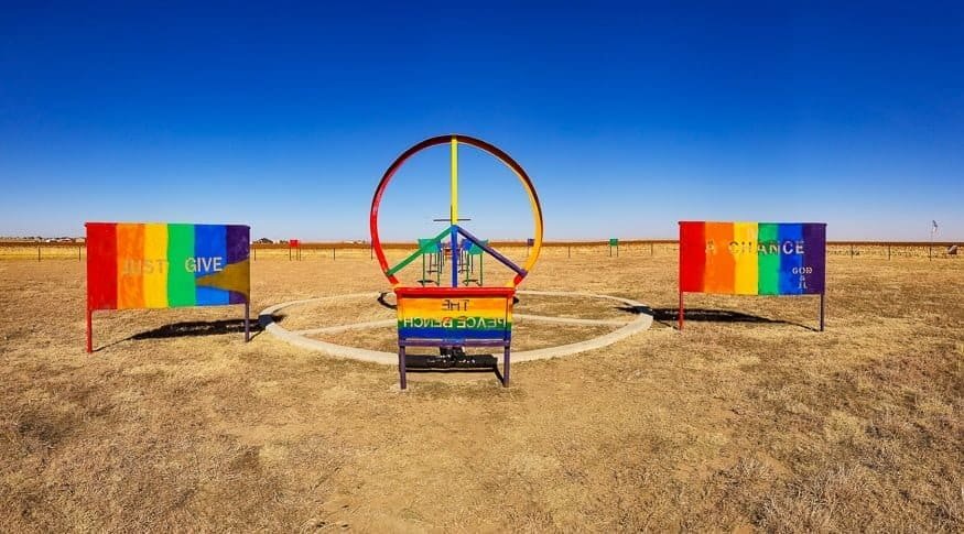Route 66 Road Trip: Must-See Places & The People Behind Them 12 Texas Route 66 Stoner Patriot Peace Garden of All Faiths